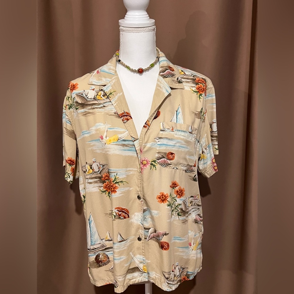 Vintage Liz Claiborne Hawaiian Beach Print Shirt